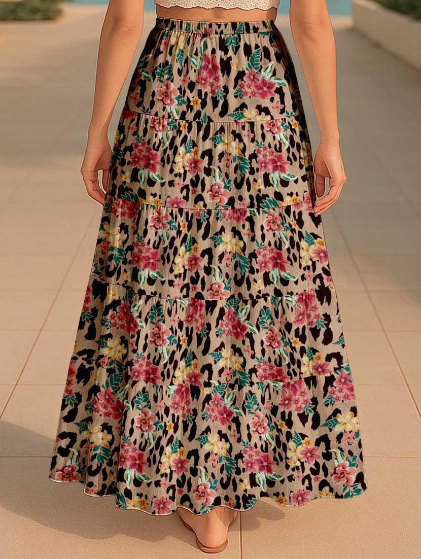 women floral printed high rise maxi tiered skirt - 22006295 - Standard Image - 3