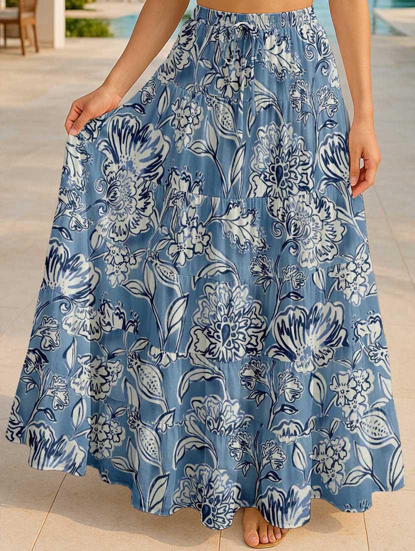 women floral printed high rise maxi tiered skirt - 22006296 - Zoom Image - 0