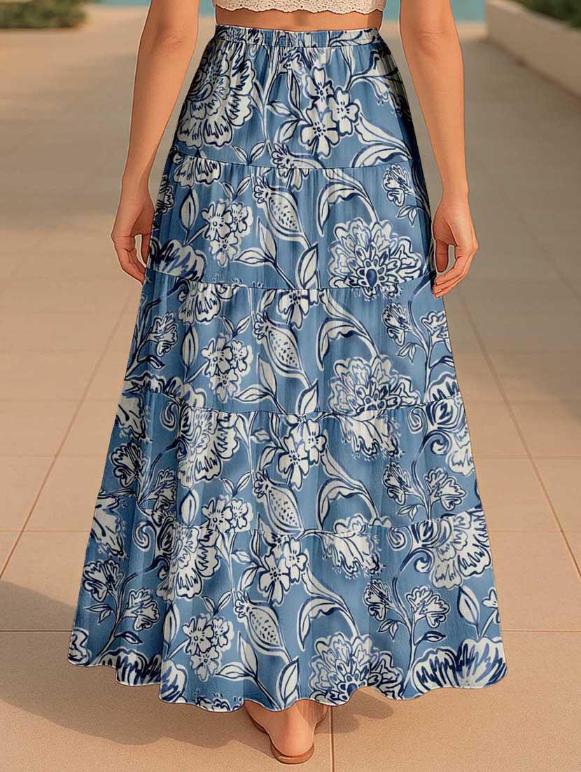 women floral printed high rise maxi tiered skirt - 22006296 - Standard Image - 3