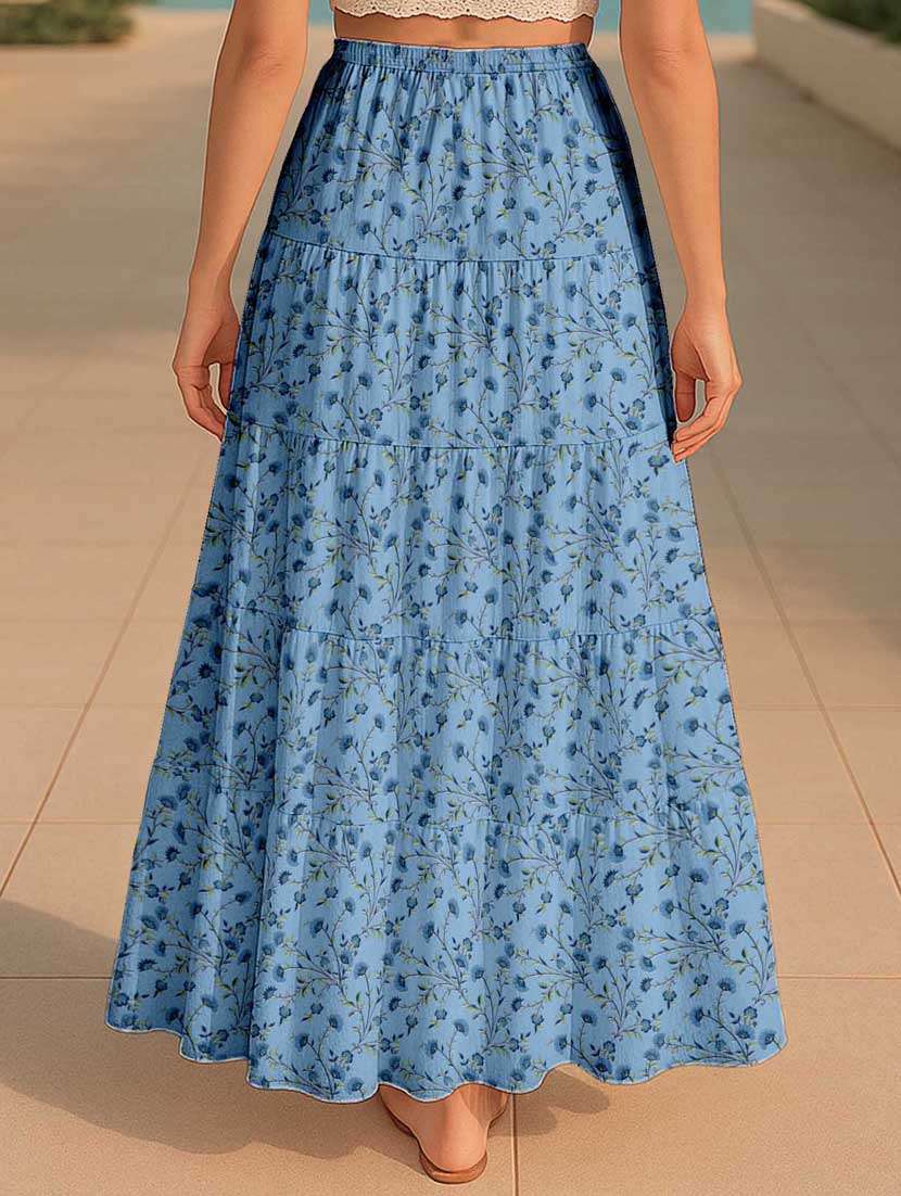 women floral printed high rise maxi tiered skirt - 22006298 - Standard Image - 3