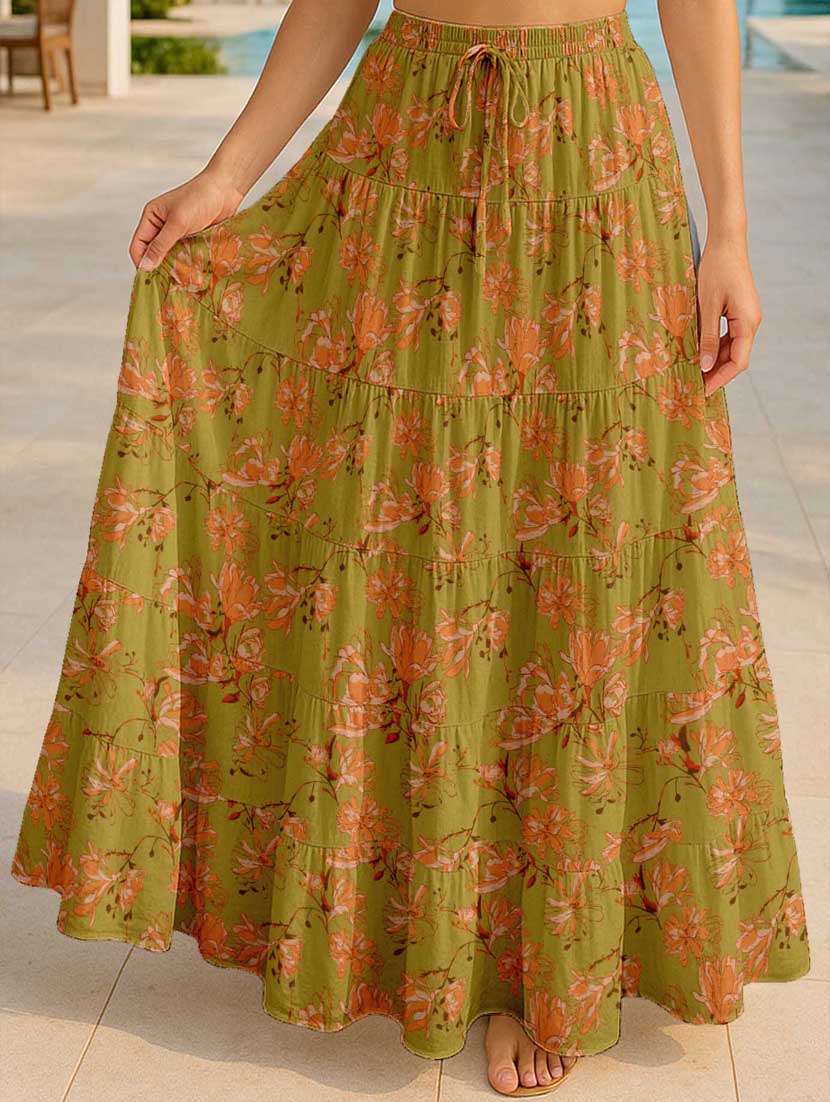 women floral printed high rise maxi tiered skirt - 22006299 - Zoom Image - 0