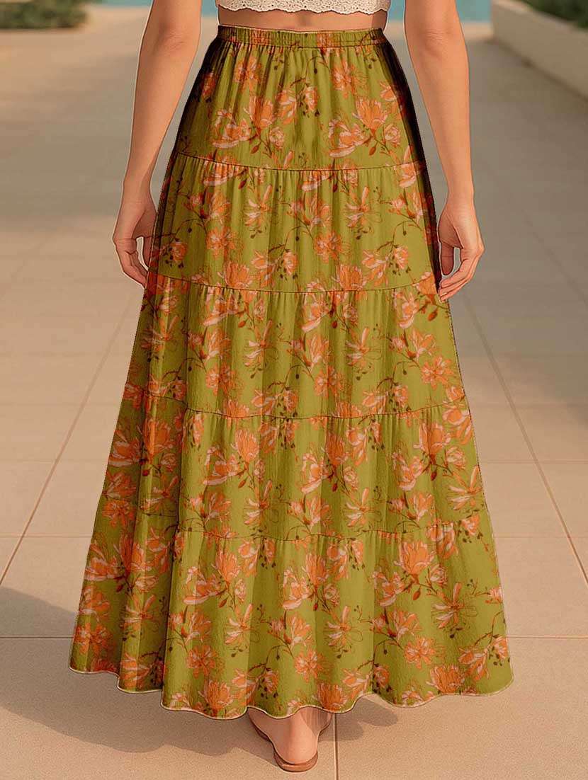 women floral printed high rise maxi tiered skirt - 22006299 - Standard Image - 3