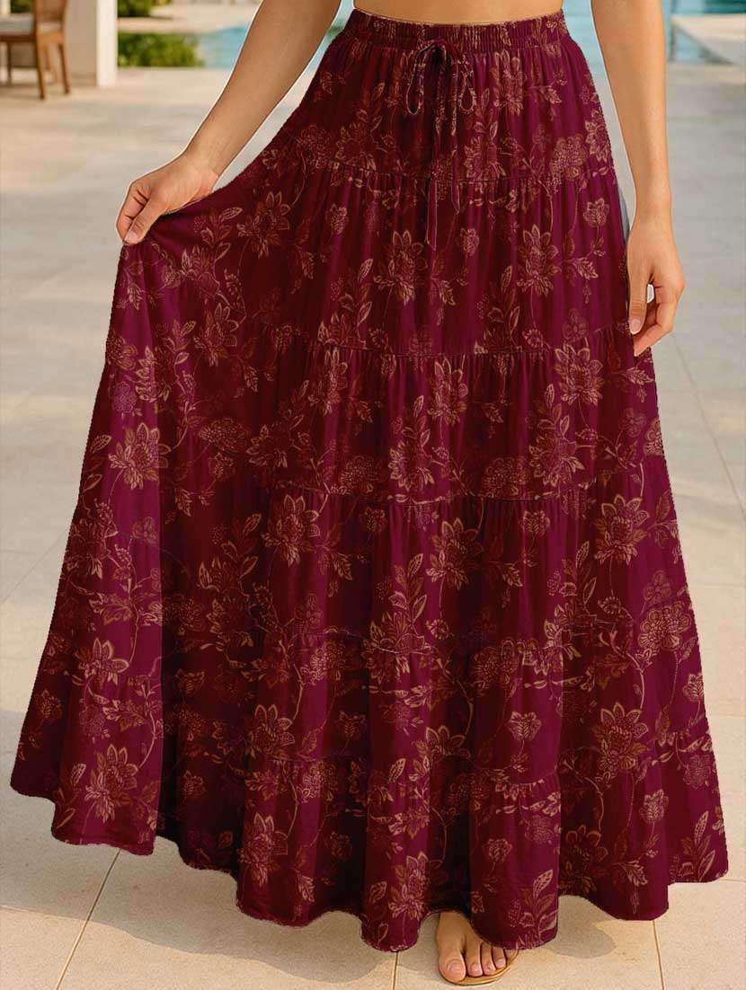 women floral printed high rise maxi tiered skirt - 22006302 - Zoom Image - 0