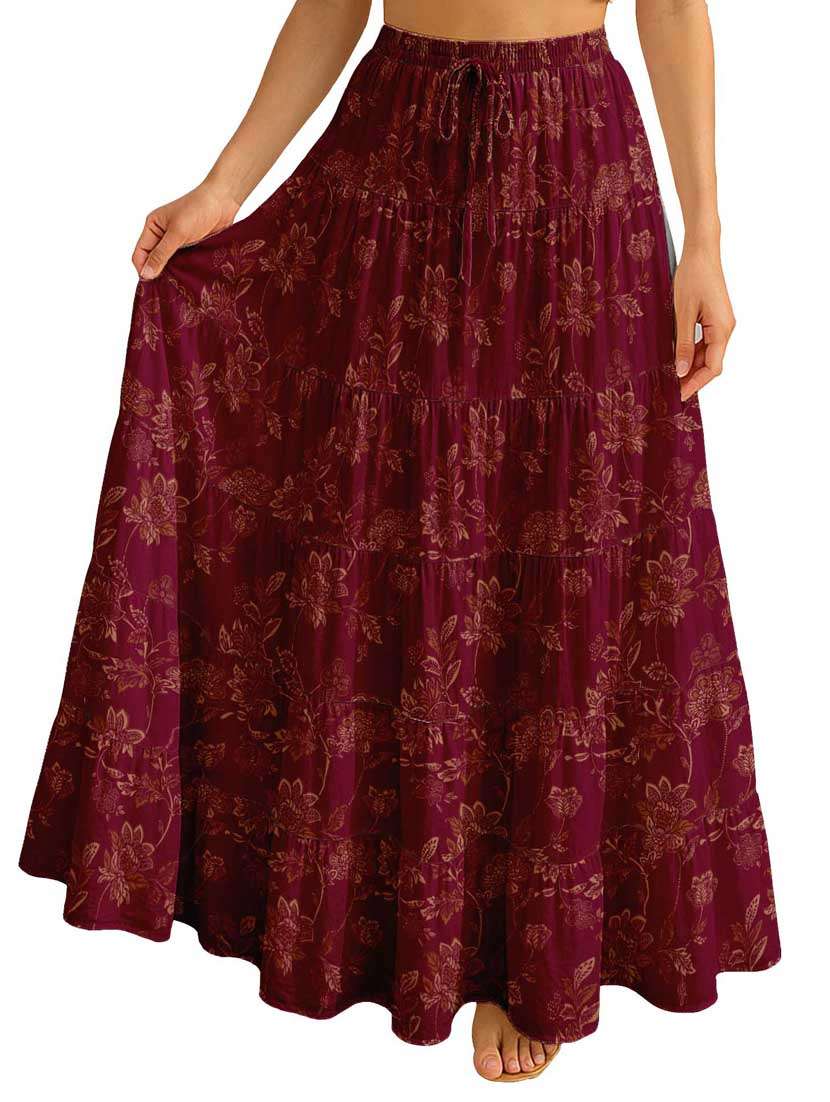 women floral printed high rise maxi tiered skirt - 22006302 - Standard Image - 3