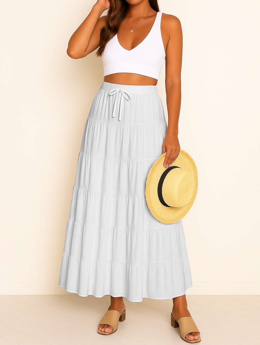 women solid high rise maxi tiered skirt - 22006303 -  Standard Image - 3