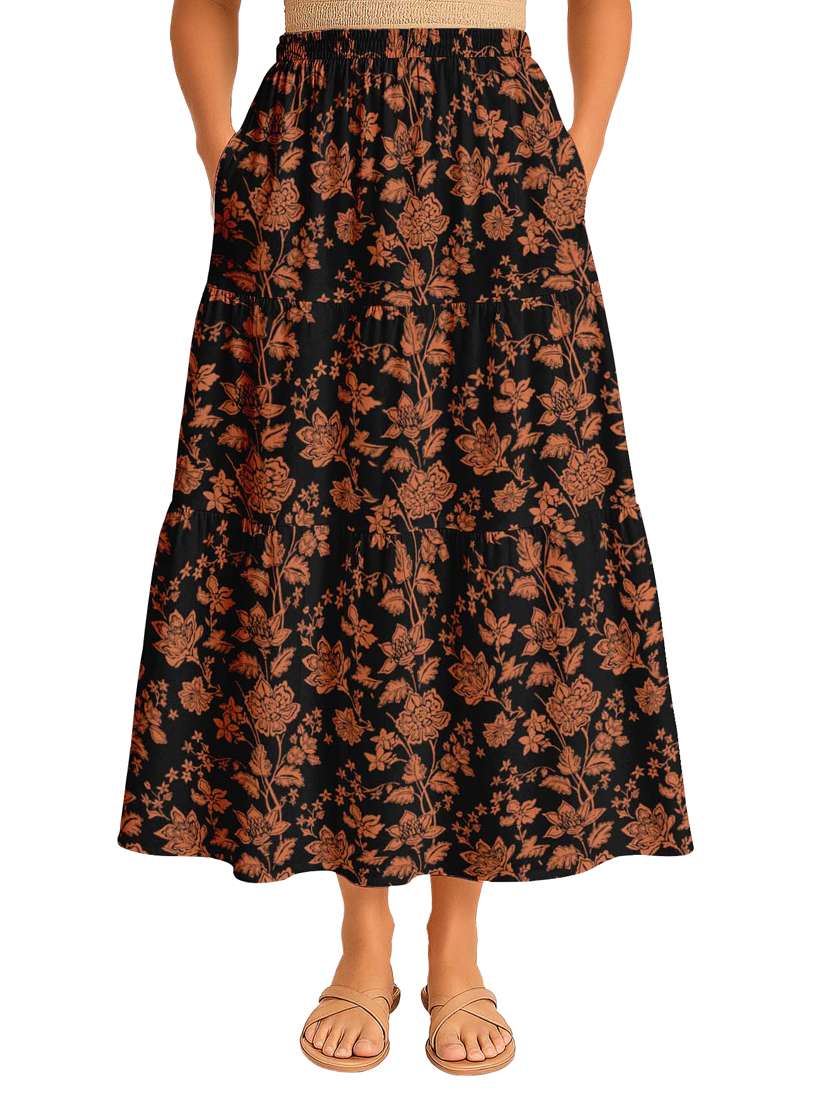 women floral printed high rise maxi tiered skirt - 22006319 -  Zoom Image - 0
