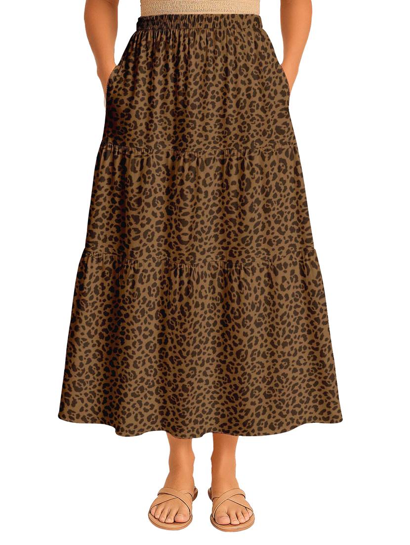women animal print high rise maxi tiered skirt - 22006320 -  Zoom Image - 0
