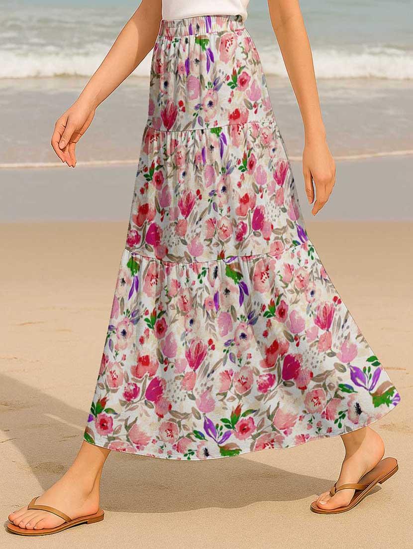 women floral printed high rise maxi tiered skirt - 22006321 - Standard Image - 3