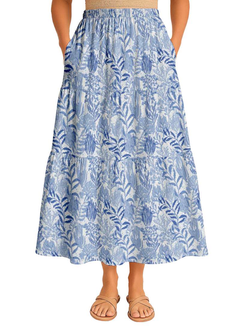 women printed high rise maxi tiered skirt - 22006322 - Zoom Image - 0