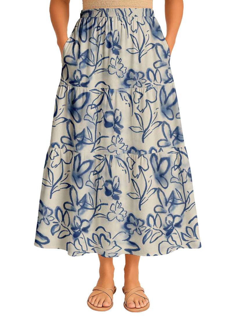 women floral printed high rise maxi tiered skirt - 22006324 - Zoom Image - 0