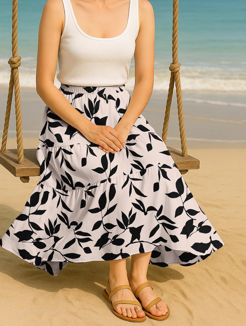 women printed high rise maxi tiered skirt - 22006325 - Standard Image - 3