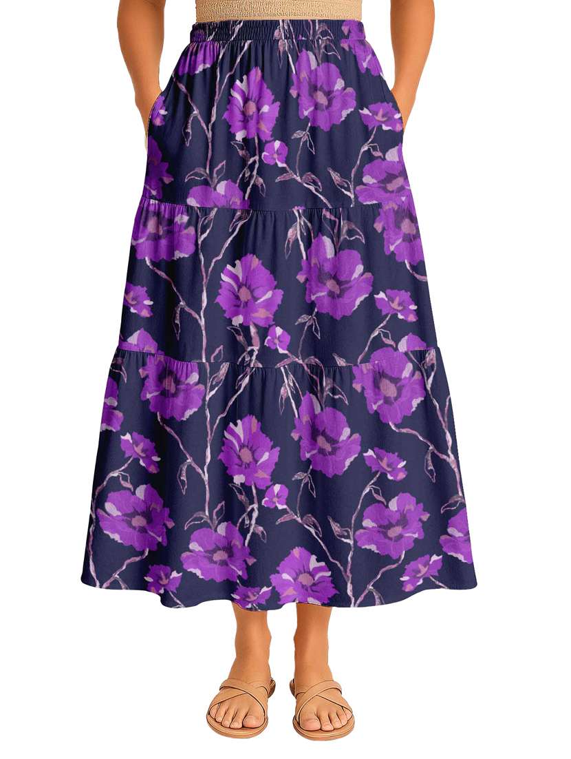 women floral printed high rise maxi tiered skirt - 22006327 - Zoom Image - 0
