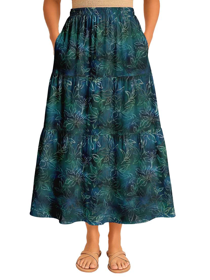women floral printed high rise maxi tiered skirt - 22006329 - Zoom Image - 0