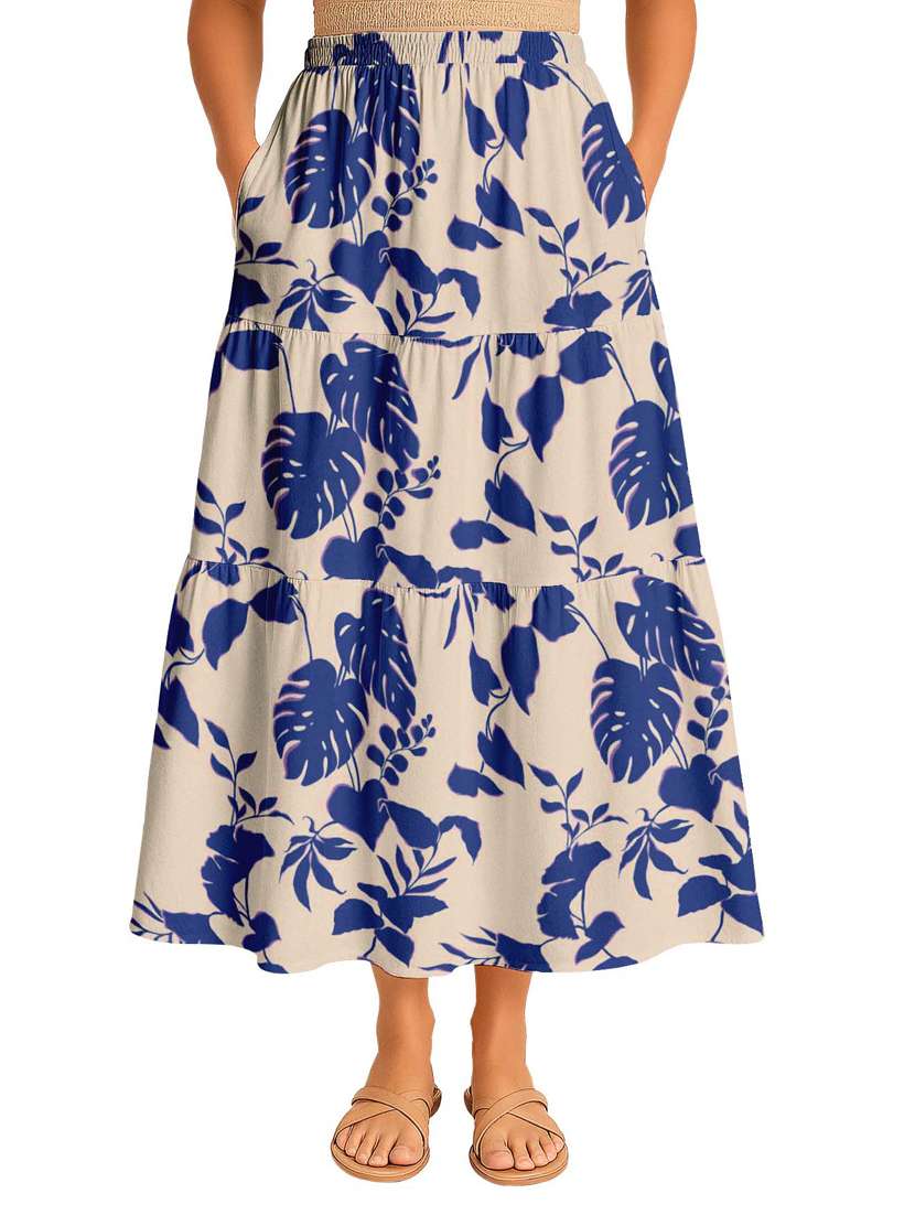 women tropical printed high rise maxi tiered skirt - 22006330 - Zoom Image - 0