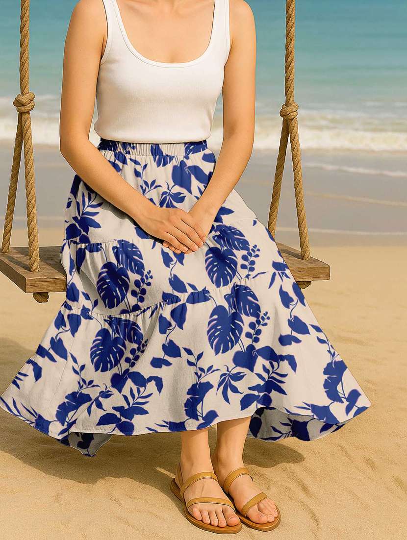 women tropical printed high rise maxi tiered skirt - 22006330 - Standard Image - 3