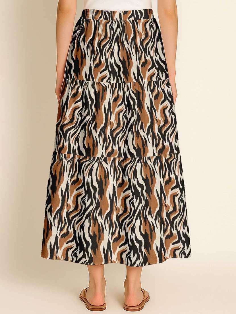 women animal print high rise maxi tiered skirt - 22006333 -  Standard Image - 3