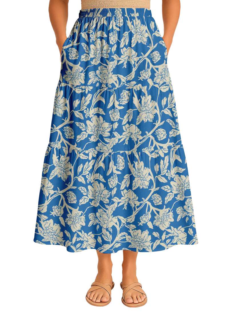 women floral printed high rise maxi tiered skirt - 22006335 -  Zoom Image - 0