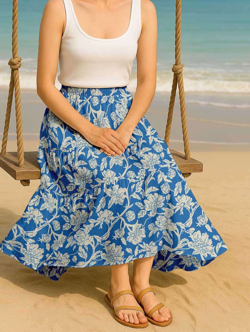 women floral printed high rise maxi tiered skirt - 22006335 - Standard Image - 3