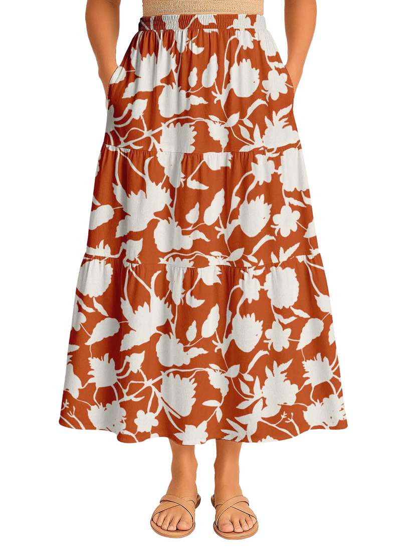 women floral printed high rise maxi tiered skirt - 22006336 -  Zoom Image - 0