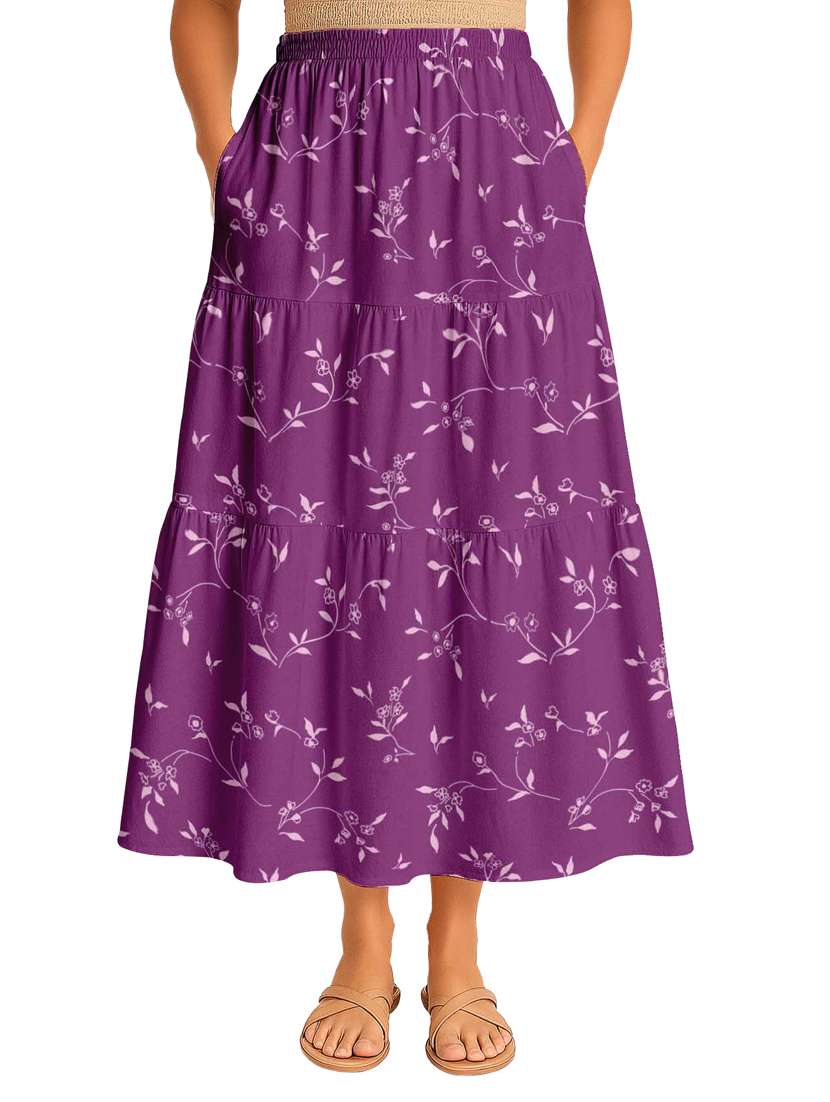 women floral printed high rise maxi tiered skirt - 22006338 - Zoom Image - 0