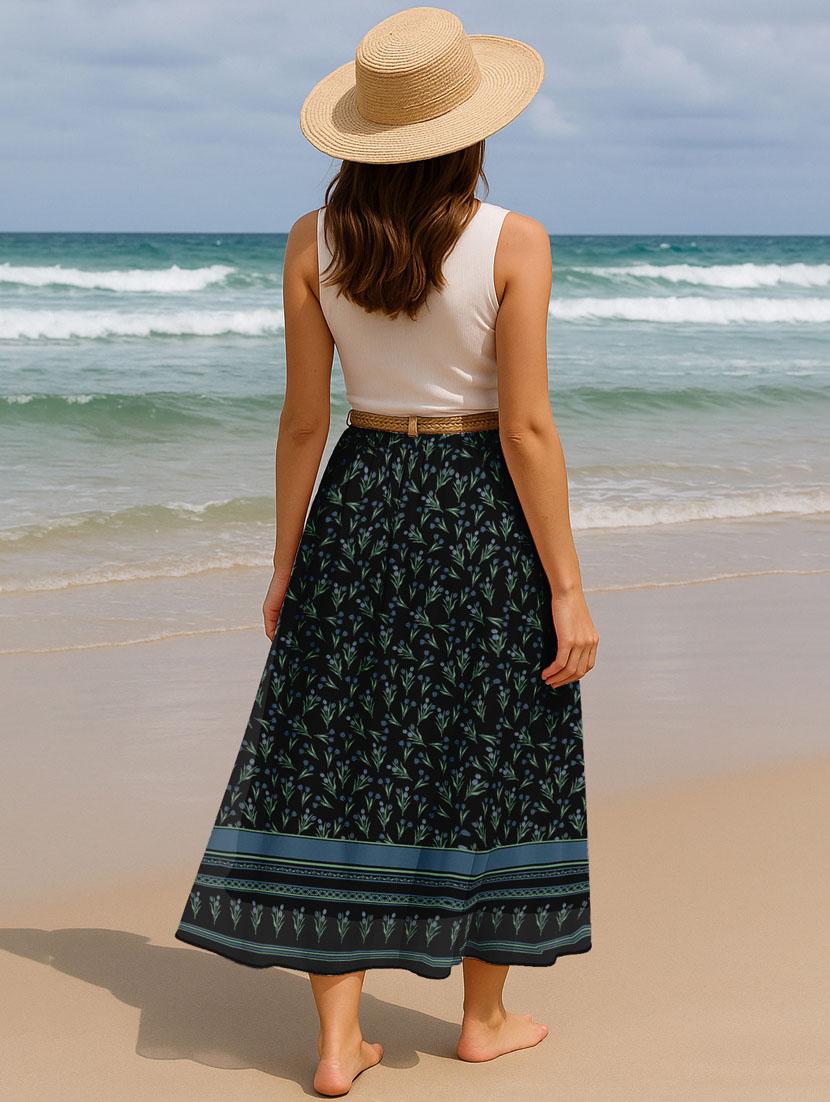 women floral printed high rise maxi flared skirt - 22006340 - Standard Image - 3