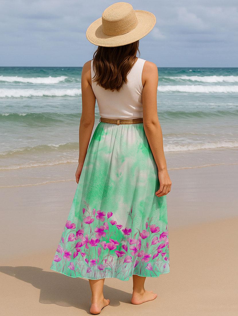 women floral printed high rise maxi flared skirt - 22006341 - Standard Image - 3