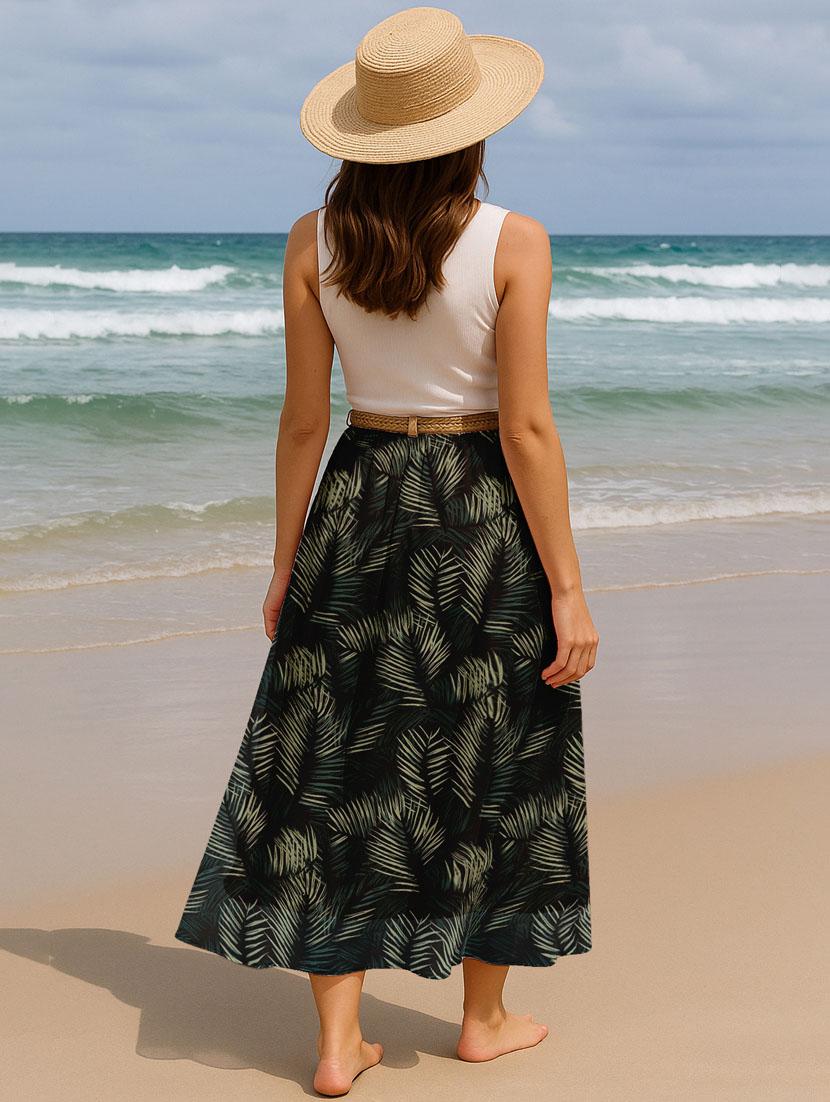 women tropical printed high rise maxi flared skirt - 22006342 - Standard Image - 3