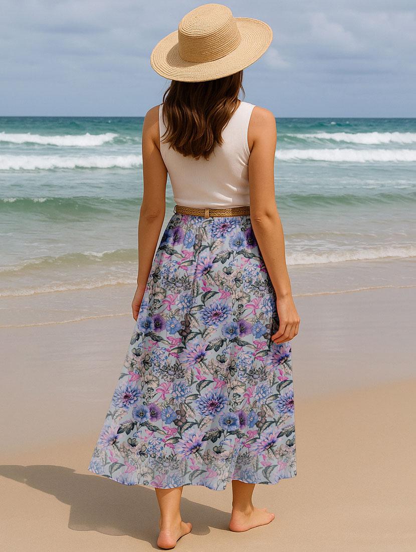 women floral printed high rise maxi flared skirt - 22006344 - Standard Image - 3