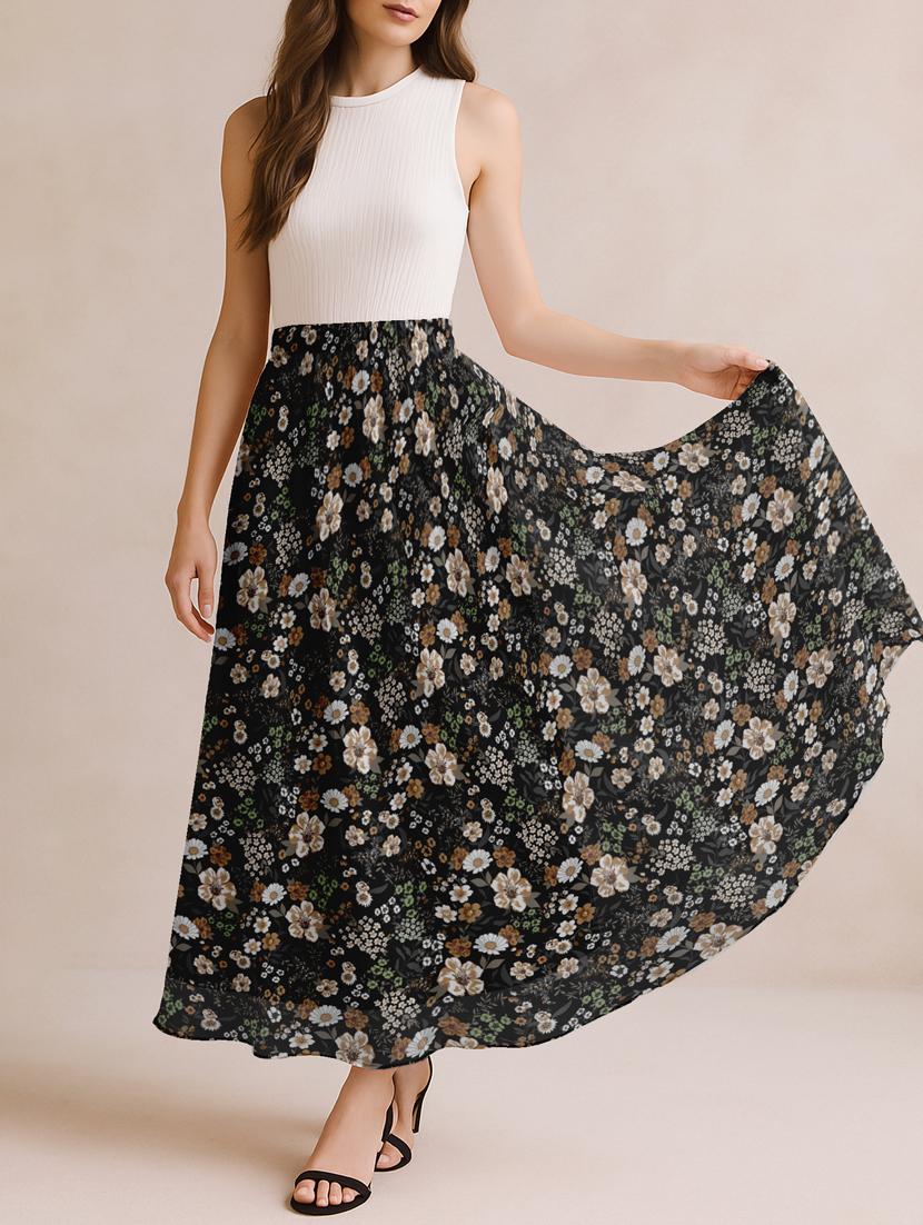women floral printed high rise maxi flared skirt - 22006345 - Standard Image - 3