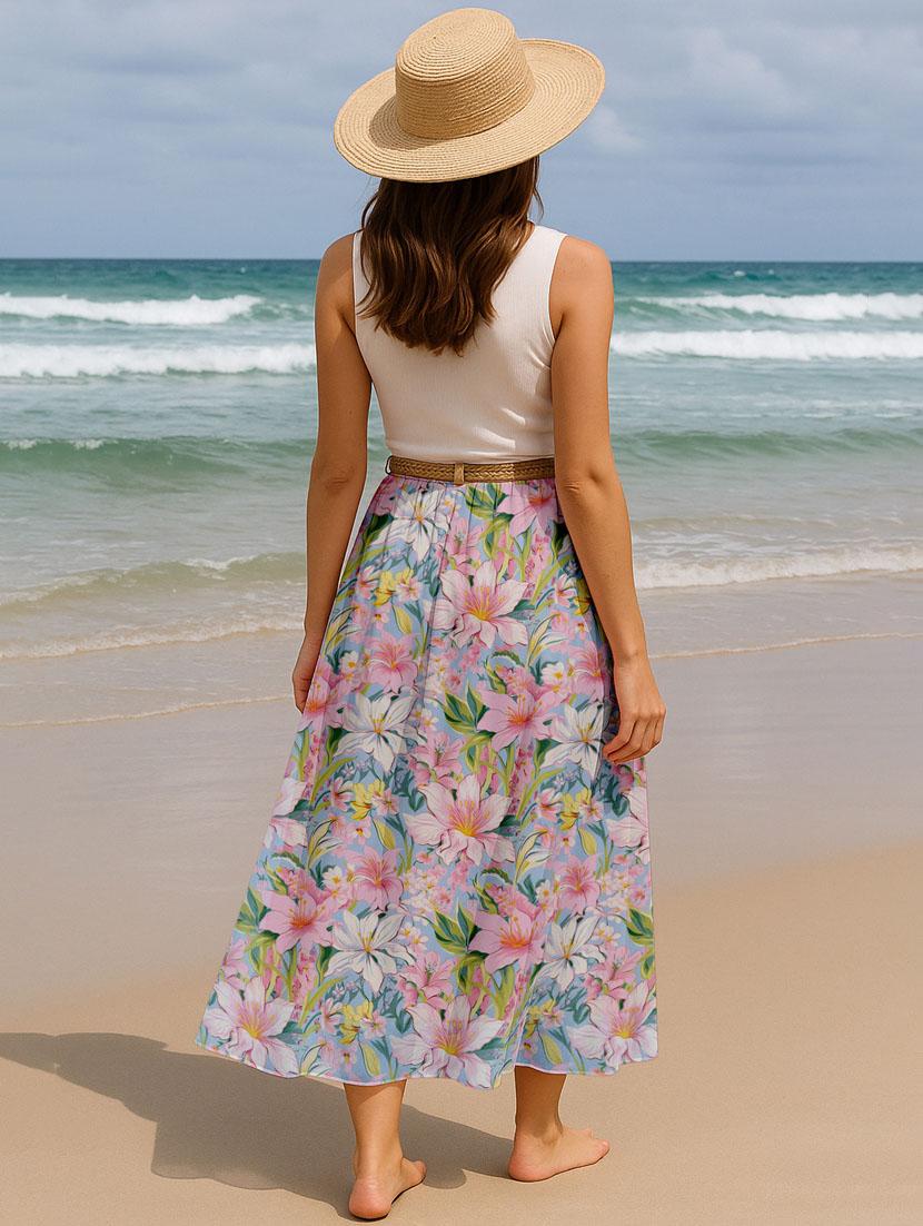 women floral printed high rise maxi flared skirt - 22006346 - Standard Image - 3