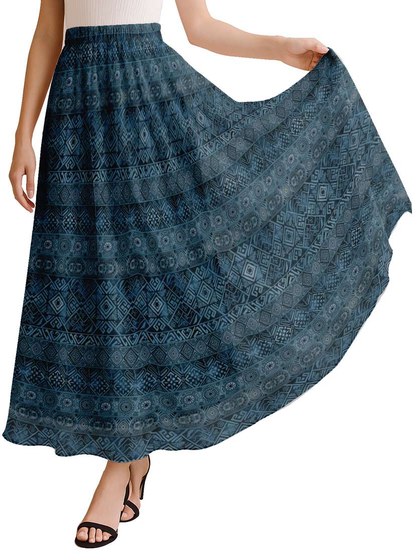 women printed high rise maxi flared skirt