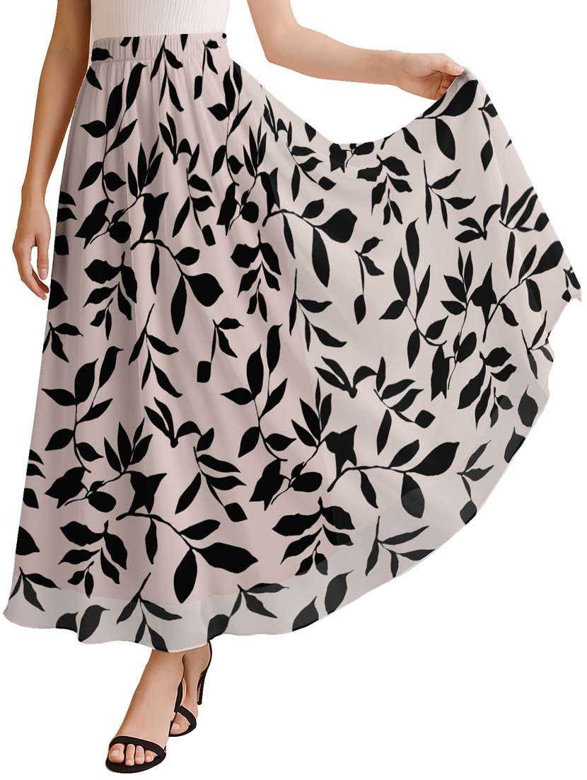 women printed high rise maxi flared skirt