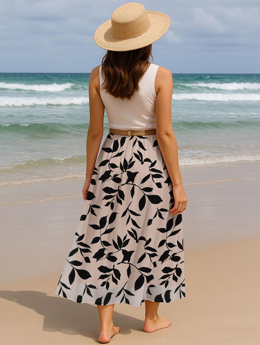 women printed high rise maxi flared skirt - 22006349 - Standard Image - 3