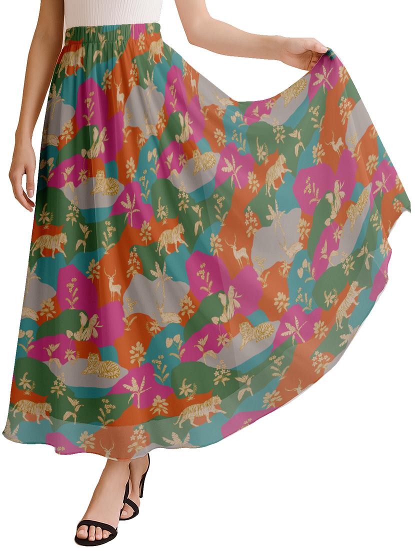 women printed high rise maxi flared skirt - 22006350 - Zoom Image - 0