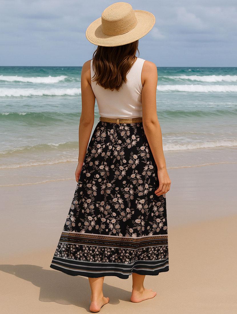 women floral printed high rise maxi flared skirt - 22006351 - Standard Image - 3