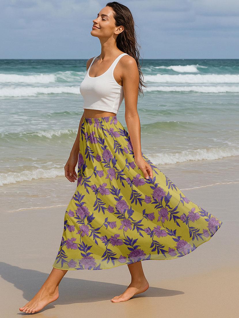 women floral printed high rise maxi flared skirt - 22006352 - Standard Image - 3