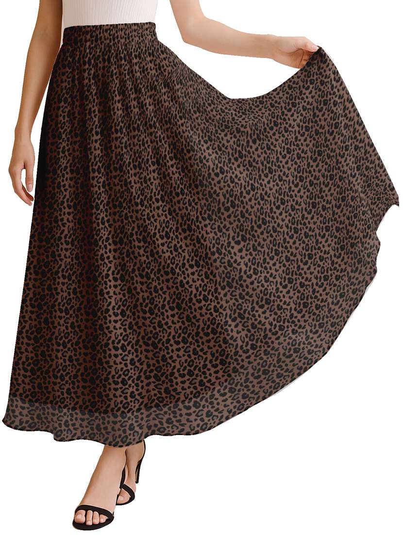 women animal print high rise maxi flared skirt