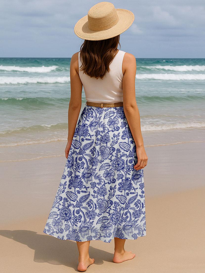 women floral printed high rise maxi flared skirt - 22006354 - Standard Image - 3