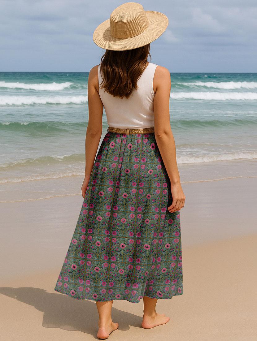 women floral printed high rise maxi flared skirt - 22006356 - Standard Image - 3