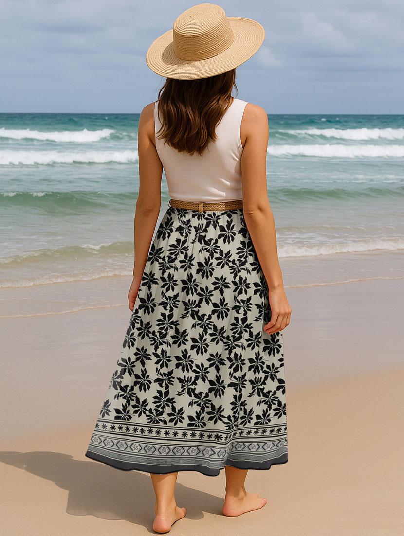 women floral printed high rise maxi flared skirt - 22006357 - Standard Image - 3