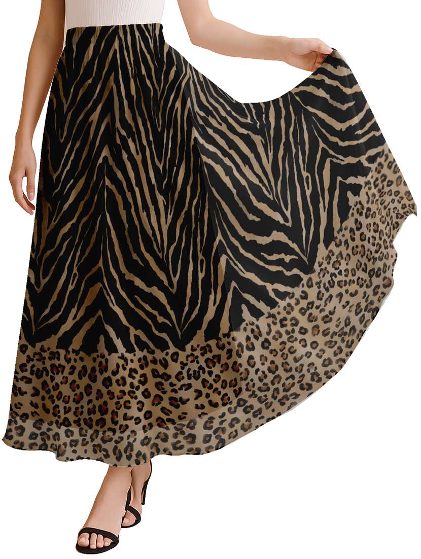 women animal print high rise maxi flared skirt - 22006359 - Zoom Image - 0