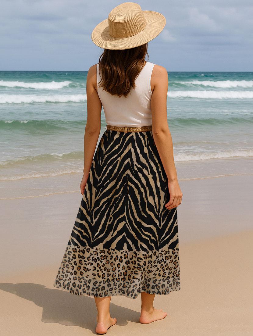 women animal print high rise maxi flared skirt - 22006359 - Standard Image - 3