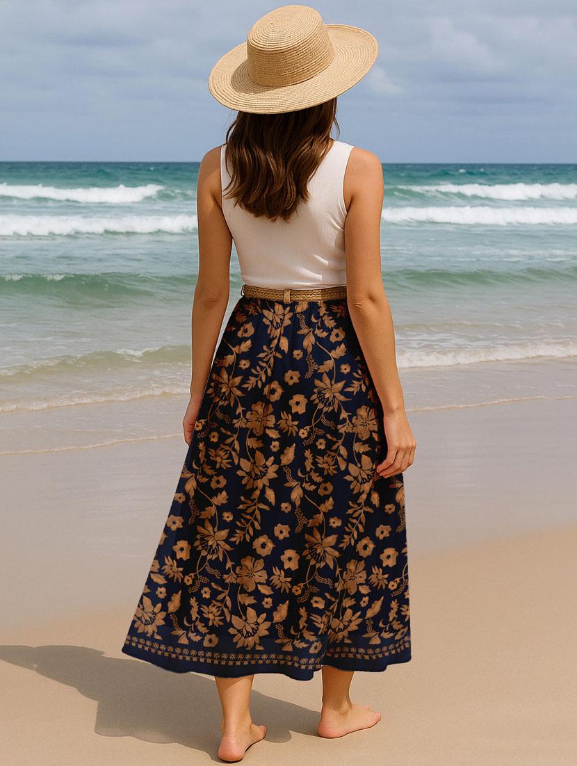 women floral printed high rise maxi flared skirt - 22006361 - Standard Image - 3