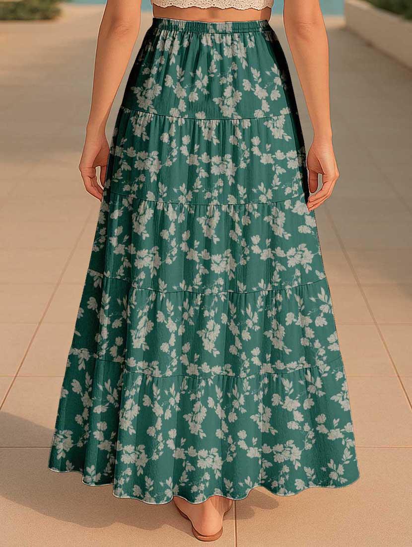 women floral printed high rise maxi tiered skirt - 22006362 - Standard Image - 3