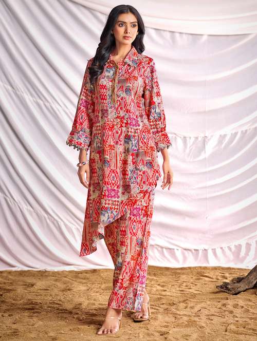 women printed long sleeve kurta pant set - 22006364 -  Standard Image - 0