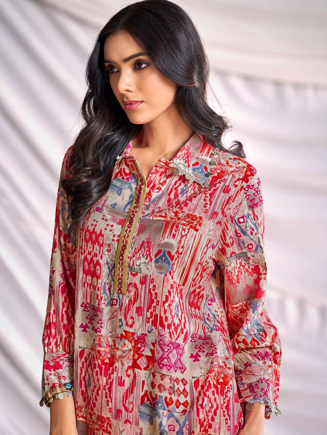 women printed long sleeve kurta pant set - 22006364 -  Standard Image - 3