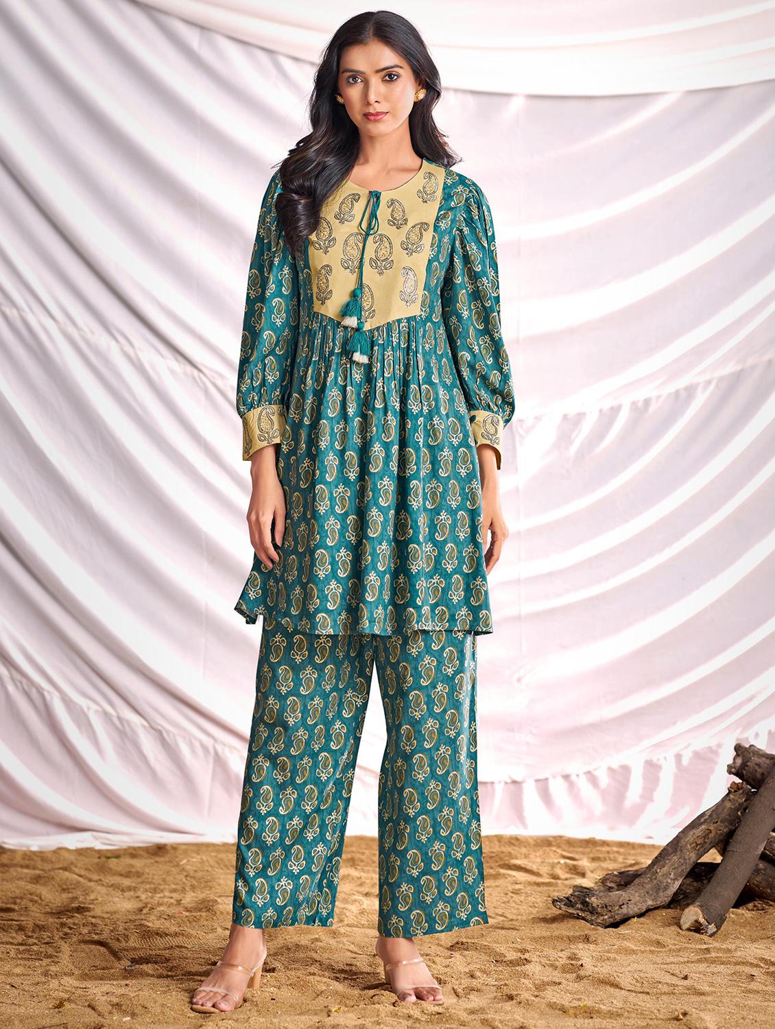 women paisley printed long sleeve kurta pant set - 22006367 - Zoom Image - 0