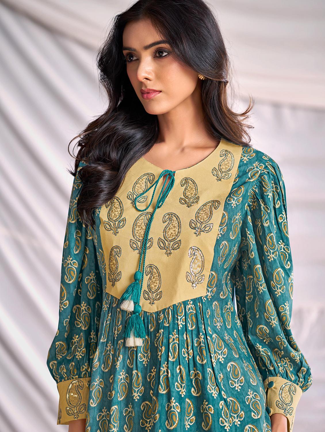 women paisley printed long sleeve kurta pant set - 22006367 - Standard Image - 3
