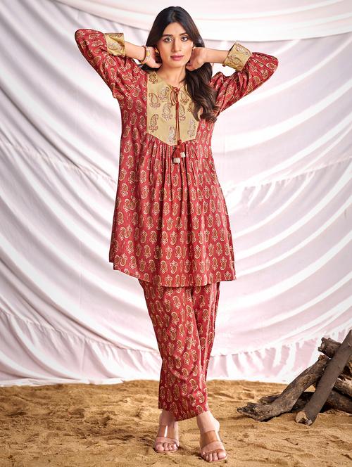women paisley printed long sleeve kurta pant set - 22006368 -  Standard Image - 0