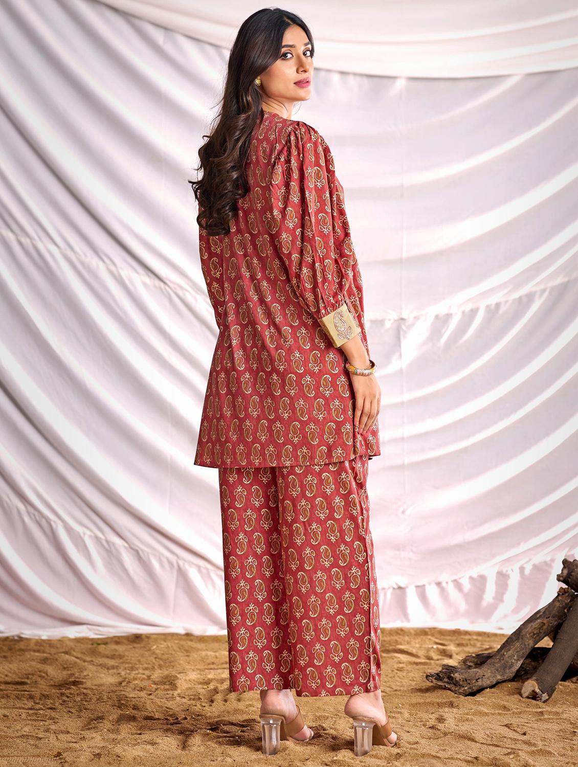 women paisley printed long sleeve kurta pant set - 22006368 - Standard Image - 3